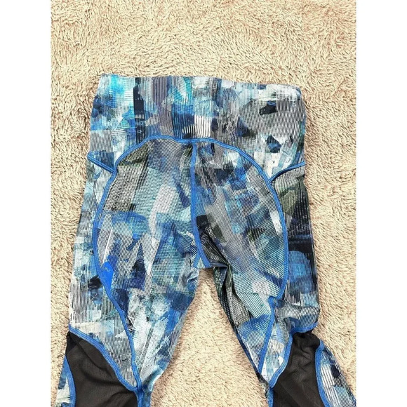 Lululemon On Pace Crop "21" Sun Dazed Multi Blue Mesh Inserts Side Pockets Sz 2 - Picture 14 of 16
